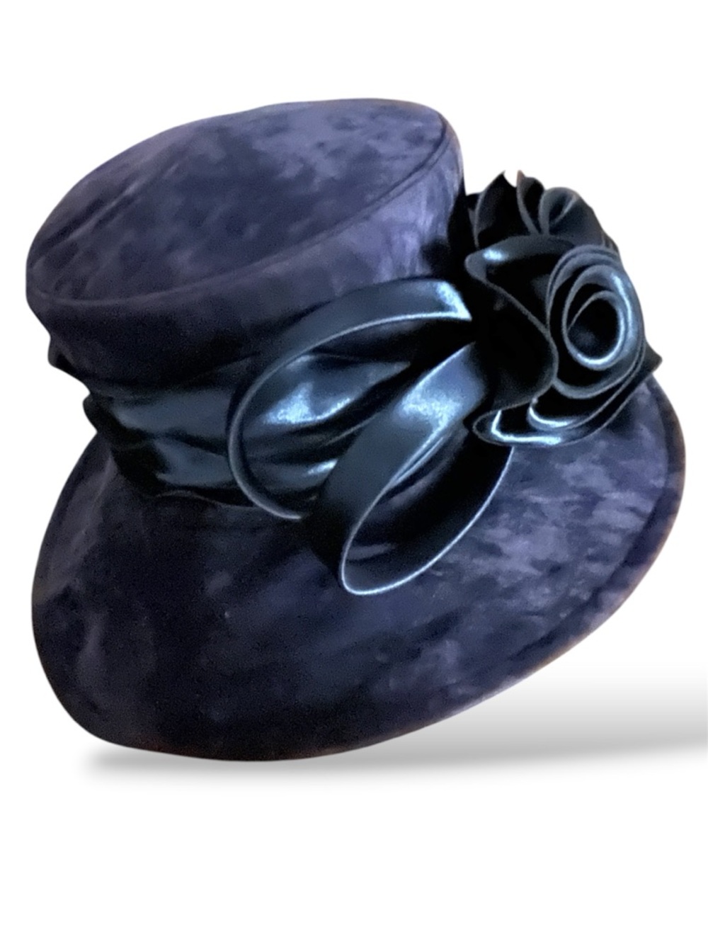 Kentucky Derby 1920s Navy-Blue Mad-Hatter Tea Party Church Brunch Velvet Hat NWT